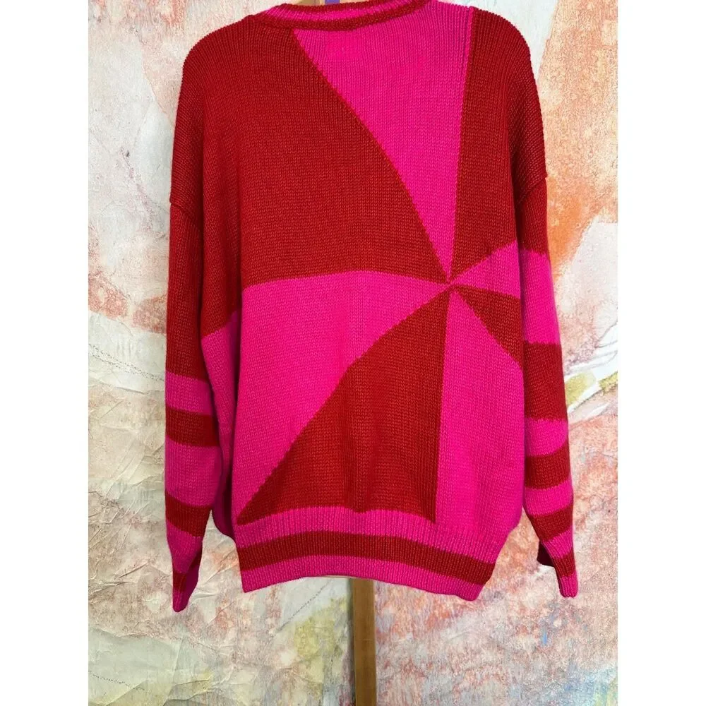MOTHER Vibrant Red and Pink Crew Neck Sweater - Picture 11 of 13